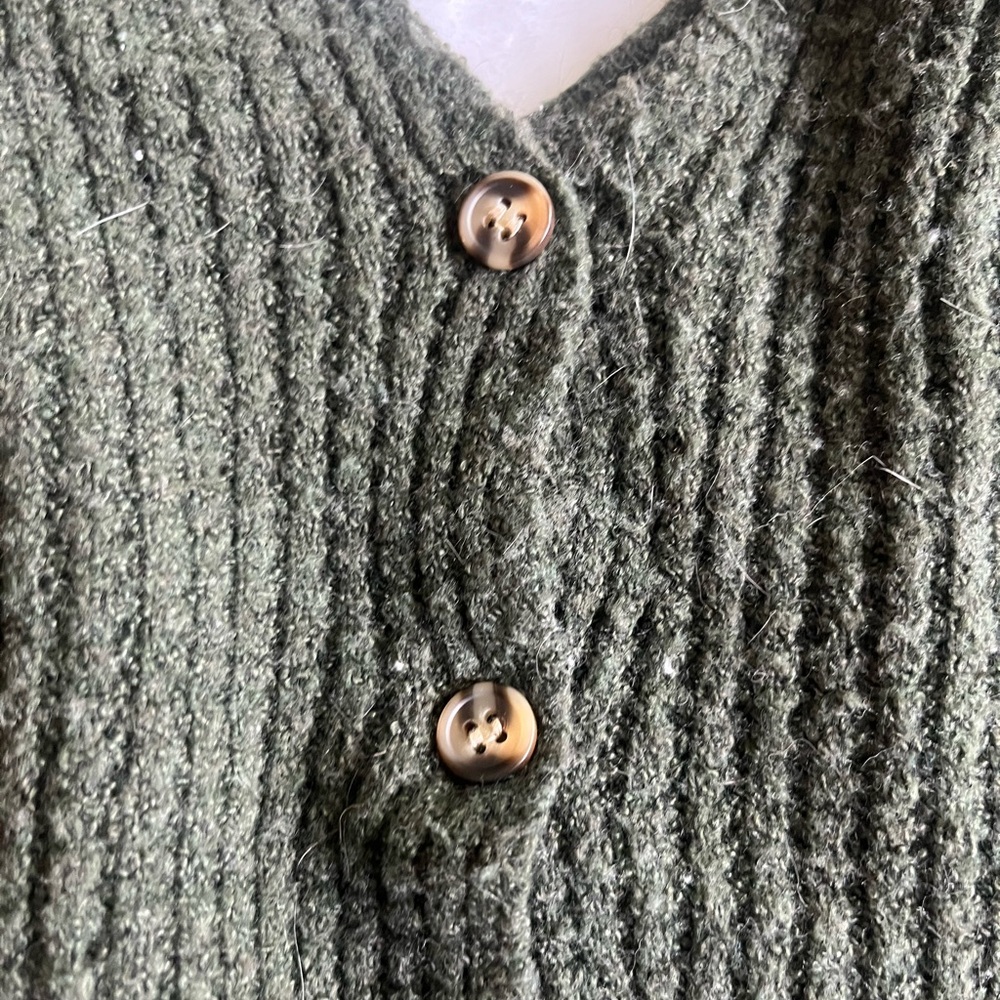 Olive Green V-Neck Ribbed Sweater - Picture 3 of 3